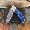 WINTERFELL Personalized Engraved Damascus Steel Pocket Folding Knife Custom Groomsmen Gifts Gift for Husband Dad Blade Made of Authentic Damascus Steel 100% Handmade 6.5" Knife for Outdoor Camping Back Lock (Personalized Blue) view 3