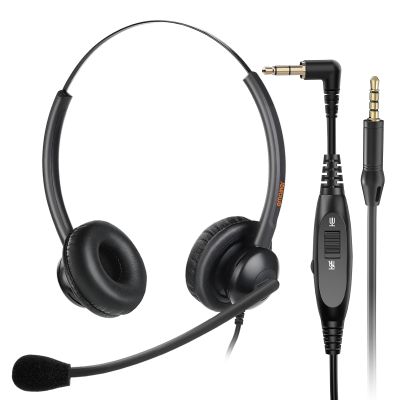 Lightweight Telephone Headset with 2.5mm Jack and Mute Button for Office Calls, Works with Cisco Polycom Panasonic Landline IP Desk Phones, with 3.5mm Jack QD Cord for Mobile