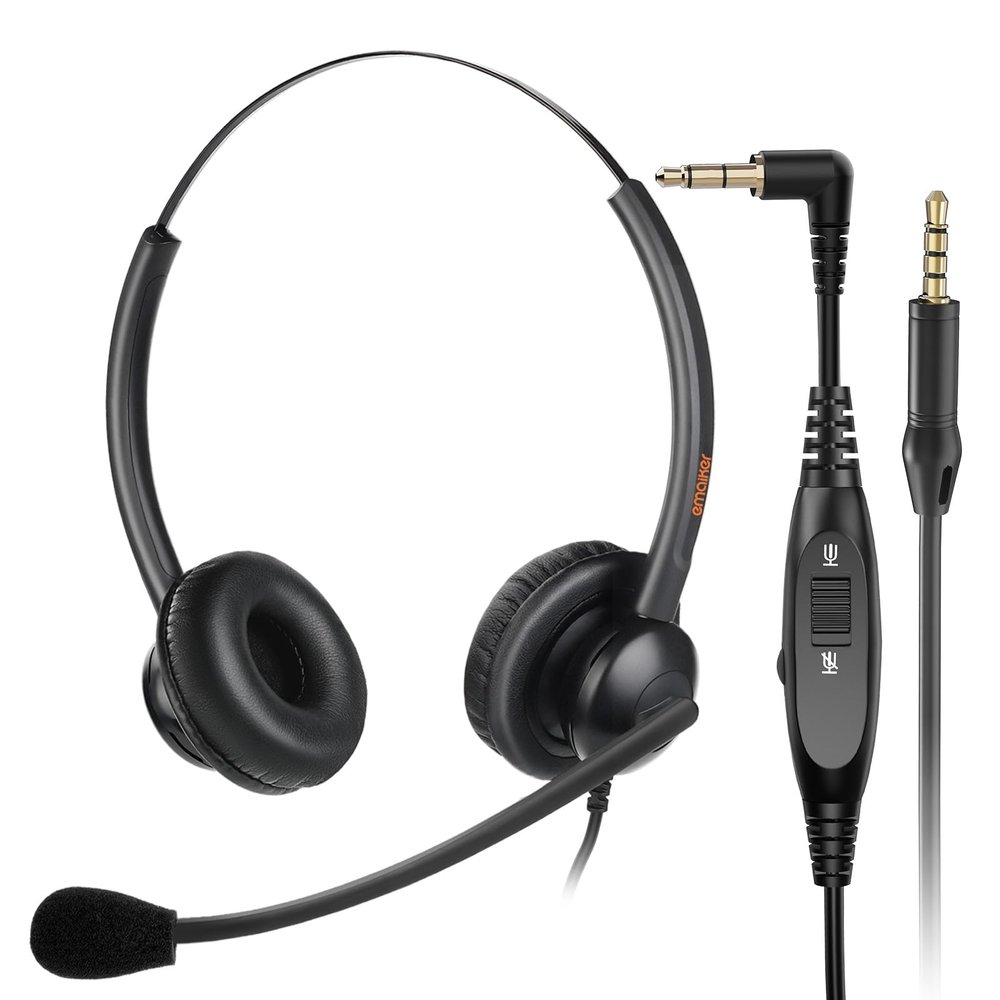 Lightweight Telephone Headset with 2.5mm Jack and Mute Button for Office Calls, Works with Cisco Polycom Panasonic Landline IP Desk Phones, with 3.5mm Jack QD Cord for Mobile