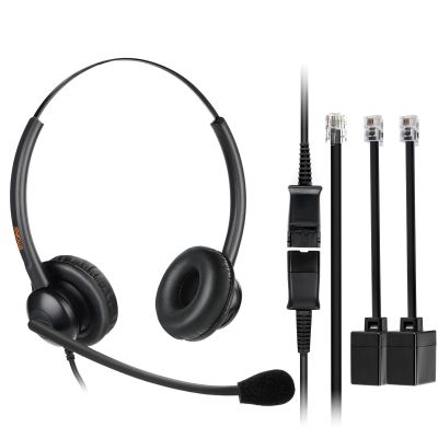 Wired Telephone Headset with Noise Cancelling Mic, Call Center Office Headset with U10P QD Cable RJ9 for Telework Work for Polycom Panasonic Siemens VVX Htek Avaya Nortel Mitel IP Phone etc.