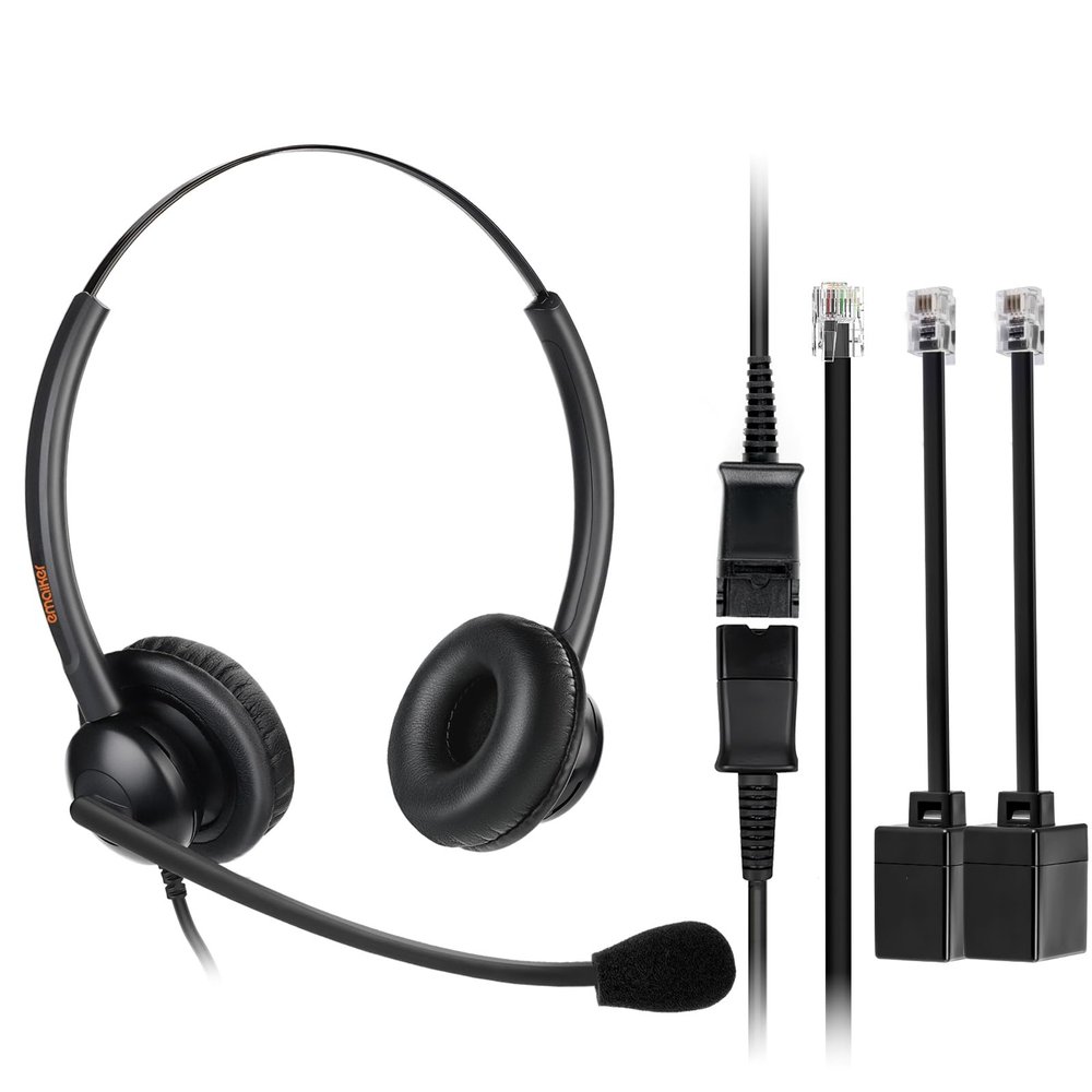 Wired Telephone Headset with Noise Cancelling Mic, Call Center Office Headset with U10P QD Cable RJ9 for Telework Work for Polycom Panasonic Siemens VVX Htek Avaya Nortel Mitel IP Phone etc.
