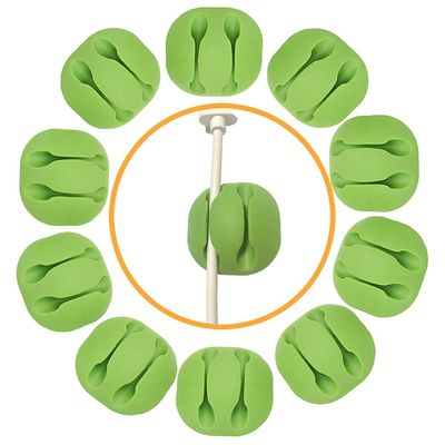 Cable Clips, Cable Management Clips, 10 pcs Silicone Adhesive Wire Cable Holder, Wire Clips Desk Cable Cord Management Organizer Wire Holder for Power Cords, Charging Cables in Office and Home (Green)