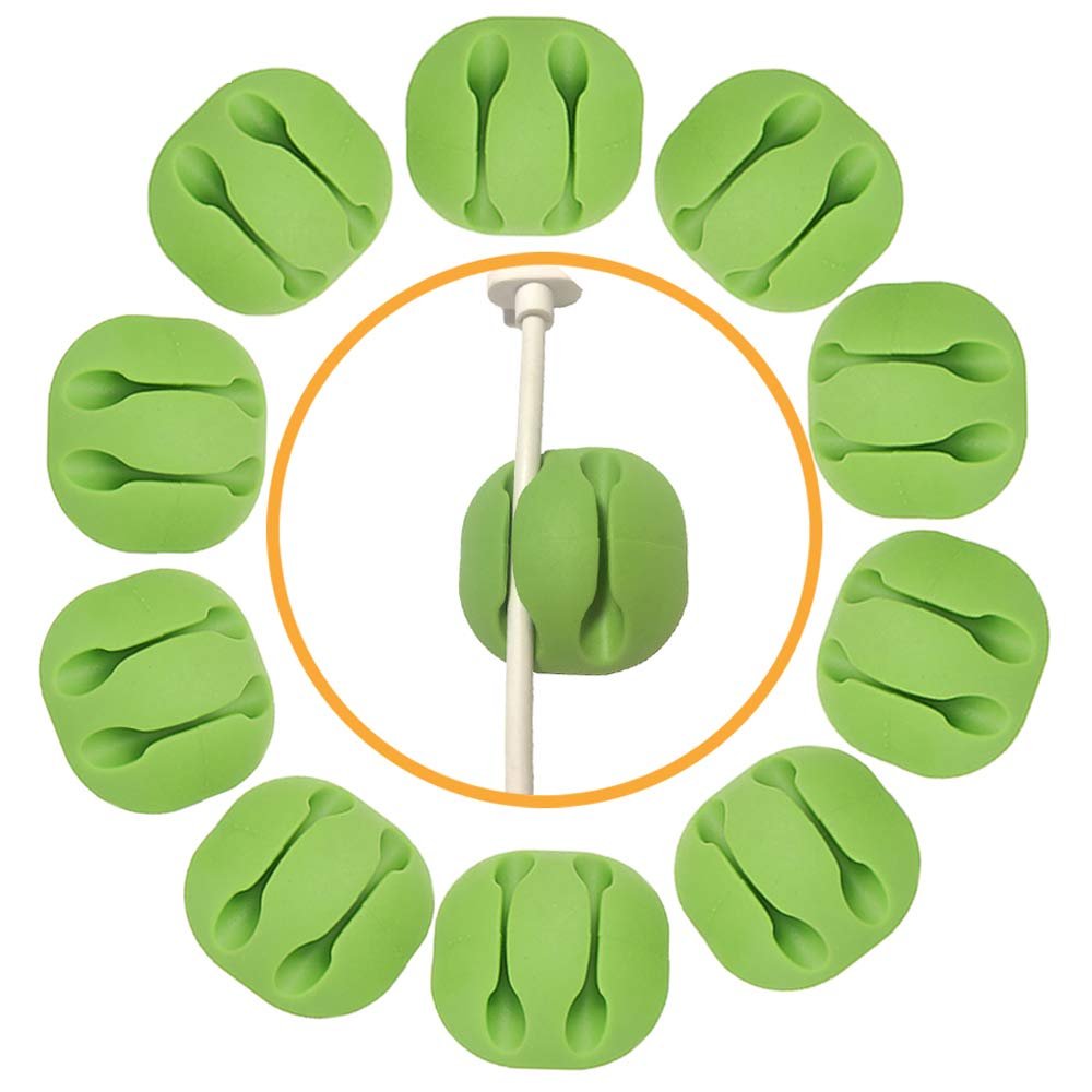 Cable Clips, Cable Management Clips, 10 pcs Silicone Adhesive Wire Cable Holder, Wire Clips Desk Cable Cord Management Organizer Wire Holder for Power Cords, Charging Cables in Office and Home (Green)