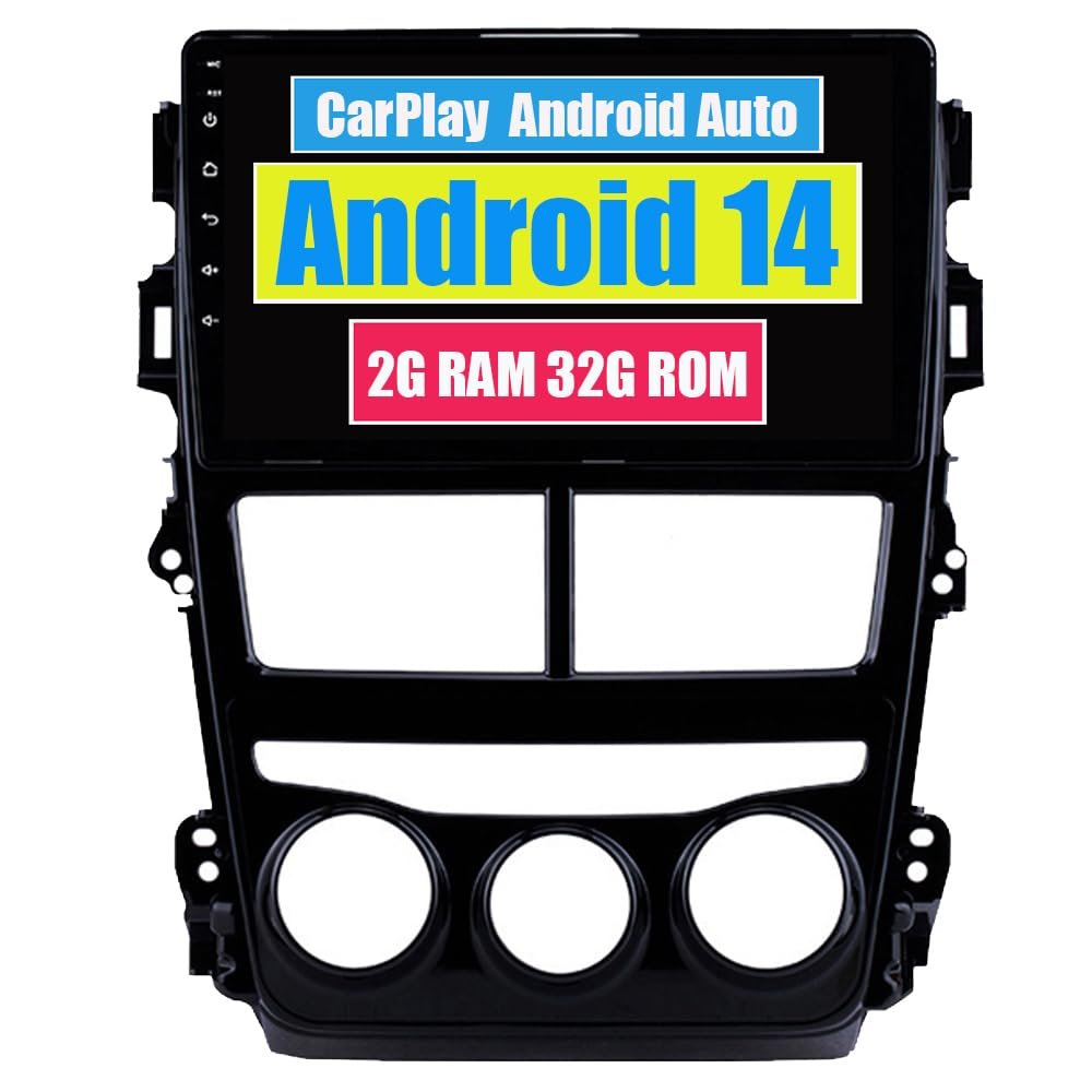 RoverOne Car Stereo Radio for Toyota Vios Yaris 2018 with CarPlay Android Auto DSP Multimedia Player GPS Navigation Touch Screen Bluetooth WiFi (Manual Air-Conditioner)