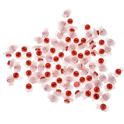 Davitu Terminals - Fashion100 Pcs Data Phone Wire Butt Splice 3 Ports UR Connectors Red Clear - (Color: Red)