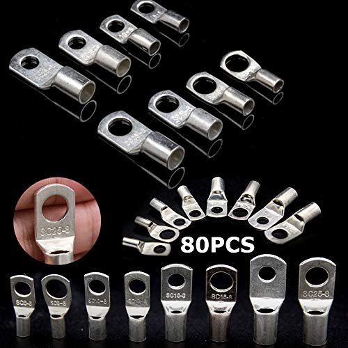 Davitu Terminals - 80PCS SC Tinned Copper Lug Ring Wire Connectors Bare Cable Terminal Cable Lugs Terminals Assorted Kit