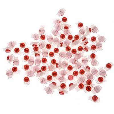Davitu Terminals - Hot XD-100 Pcs Data Phone Wire Butt Splice 3 Ports UR Connectors Red Clear - (Color: Red)