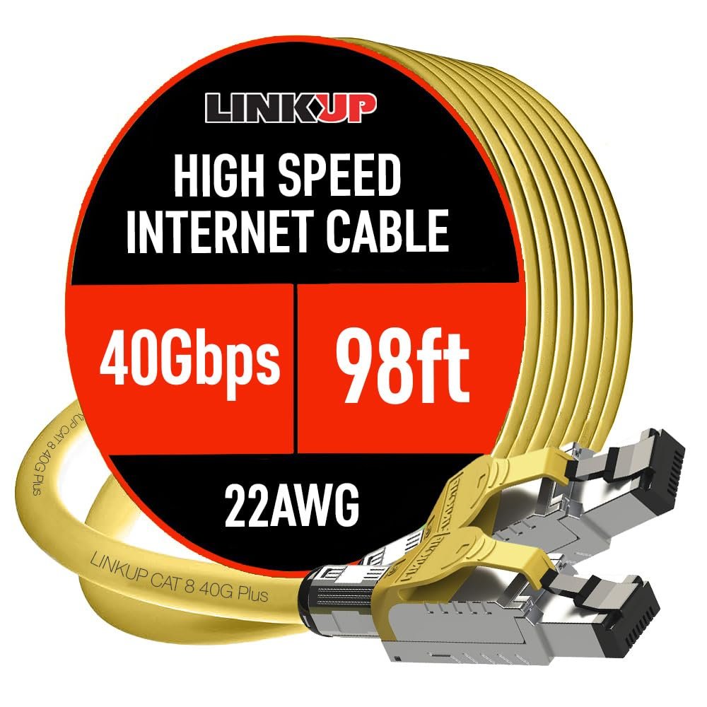LINKUP Cat 8 Ethernet Cable | Long Internet Cord | High Speed LAN Connection | RJ45 connectors | Use with Cat 5/ Cat 6/ Cat 7 | Optimal for Gaming