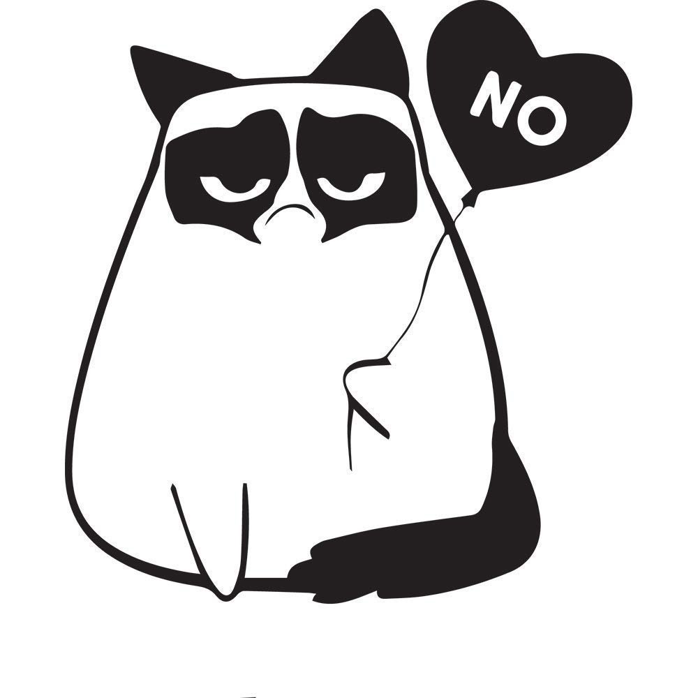 Fan Art Rendition Cute Grumpy Cat Heart Balloon 6" Wide Kitty Feline Animal Pet Lover Custom Logo Die Cut Decal - Black Color