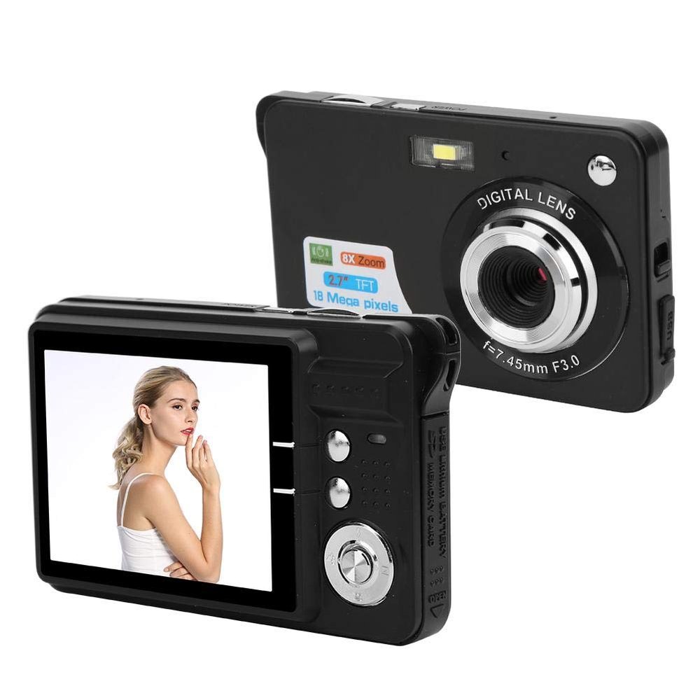 Digital Camera, 18MP Auto Focus 8X Digital Zoom 2.7in LCD Display Photography Cam with Microphone for Children Friends Parents Gifts(Black)