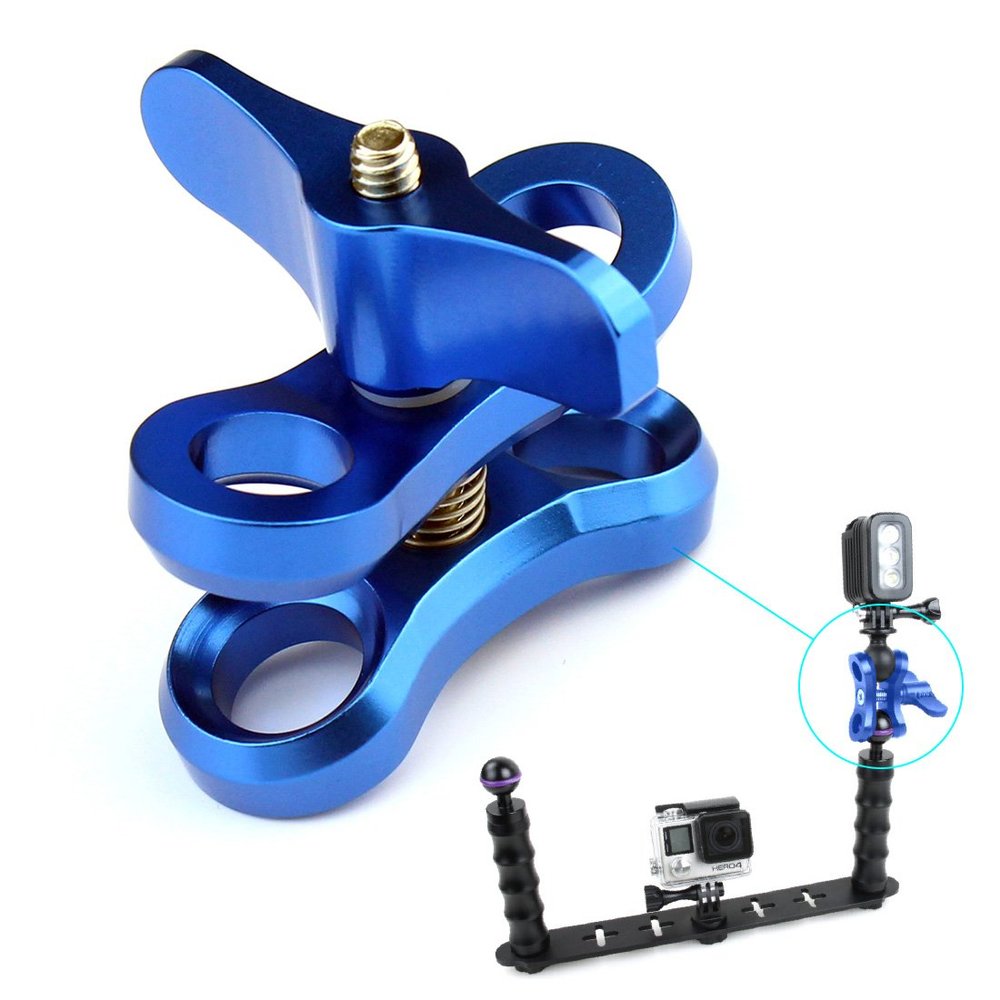 BGNing 1inch Diving Lights Ball Butterfly Clip Underwater Tripod Clamp 2 Mount Hole Clamp Adapter for Underwater Diving Light Arm System (Blue)