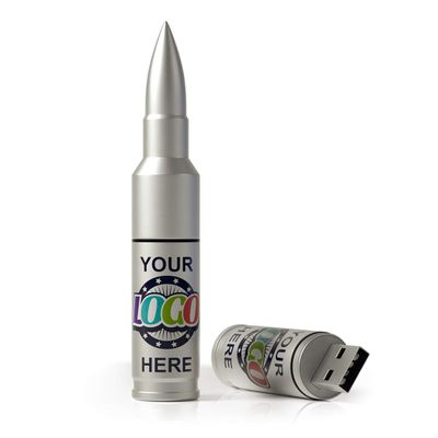 MEINAMI Bullet Shape Custom USB Flash Drive in Silver Logo Printed Metal Thumb Drive Military Personalized Memory Stick 128MB 25 Pack