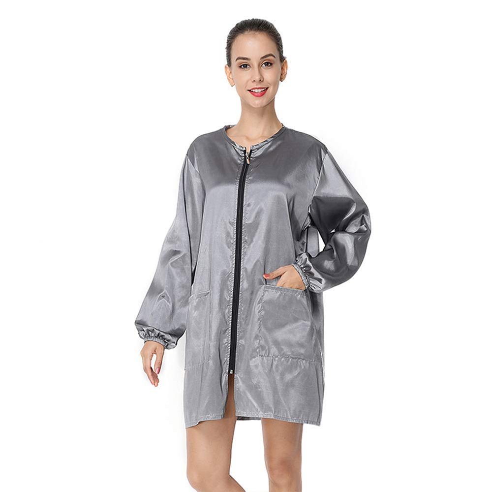 Polyester Professional Salon Smock Hair Stylist Jacket, Silver Gray, M