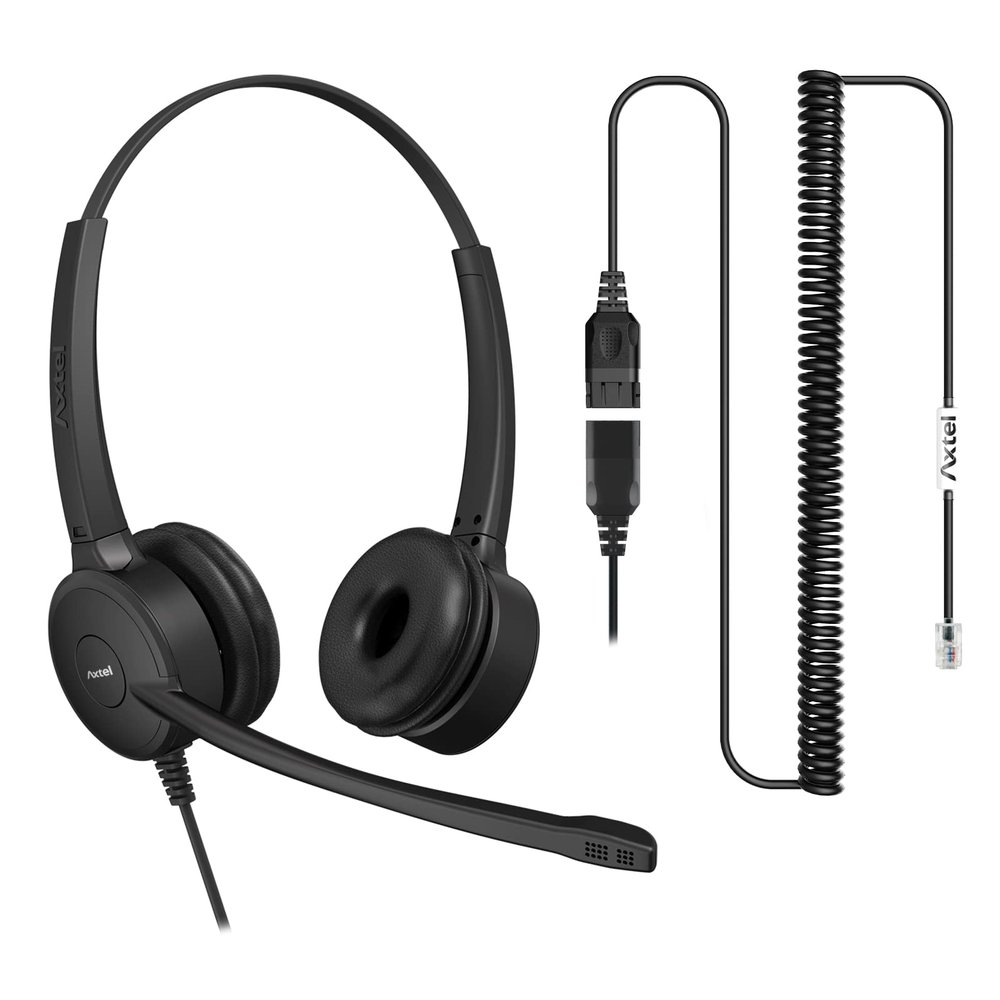 Axtel Bundle Prime Duo with AXC-01 Cable | Noise Cancellation - Compatible with Avaya 2400/4600 Series, Mitel 6800 Series, NEC DTL/ITL Series, Nortel, Polycom VVX Series