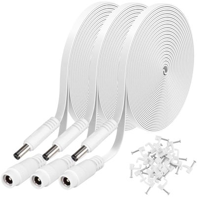 3 Pack 25ft/7.5m DC Power Extension Cable 2.1mm x 5.5mm Compatible with 12V DC Adapter Cord for CCTV IP Camera, LED, Car, White