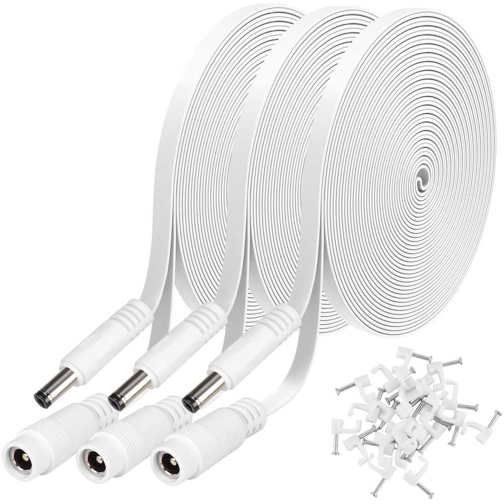 3 Pack 25ft/7.5m DC Power Extension Cable 2.1mm x 5.5mm Compatible with 12V DC Adapter Cord for CCTV IP Camera, LED, Car, White