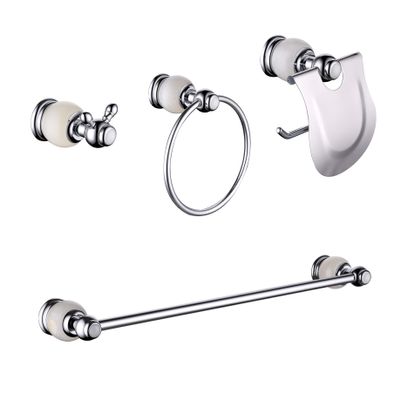 LANC 4-Piece Bathroom Accessory Set Including Towel Bar Toilet Paper Holder Towel Ring Double Coat Hook Brass & Stone RUSTPROOF Wall Mount Contemporary Round Style Chrome Polish, TM65VS-BY-4S