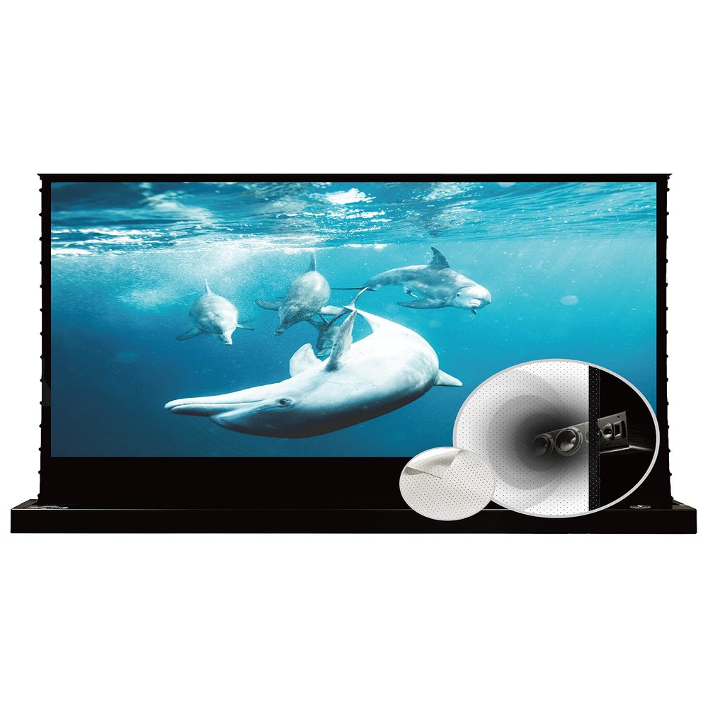 VIVIDSTORM-4K Movie Projector Screen S 100 Inch Sound Transparent Perforated Floor Rising White Fabric 4k HD Ready Home/Movie Theatre Work with Normal Throw Projector, VSDSTPW100H