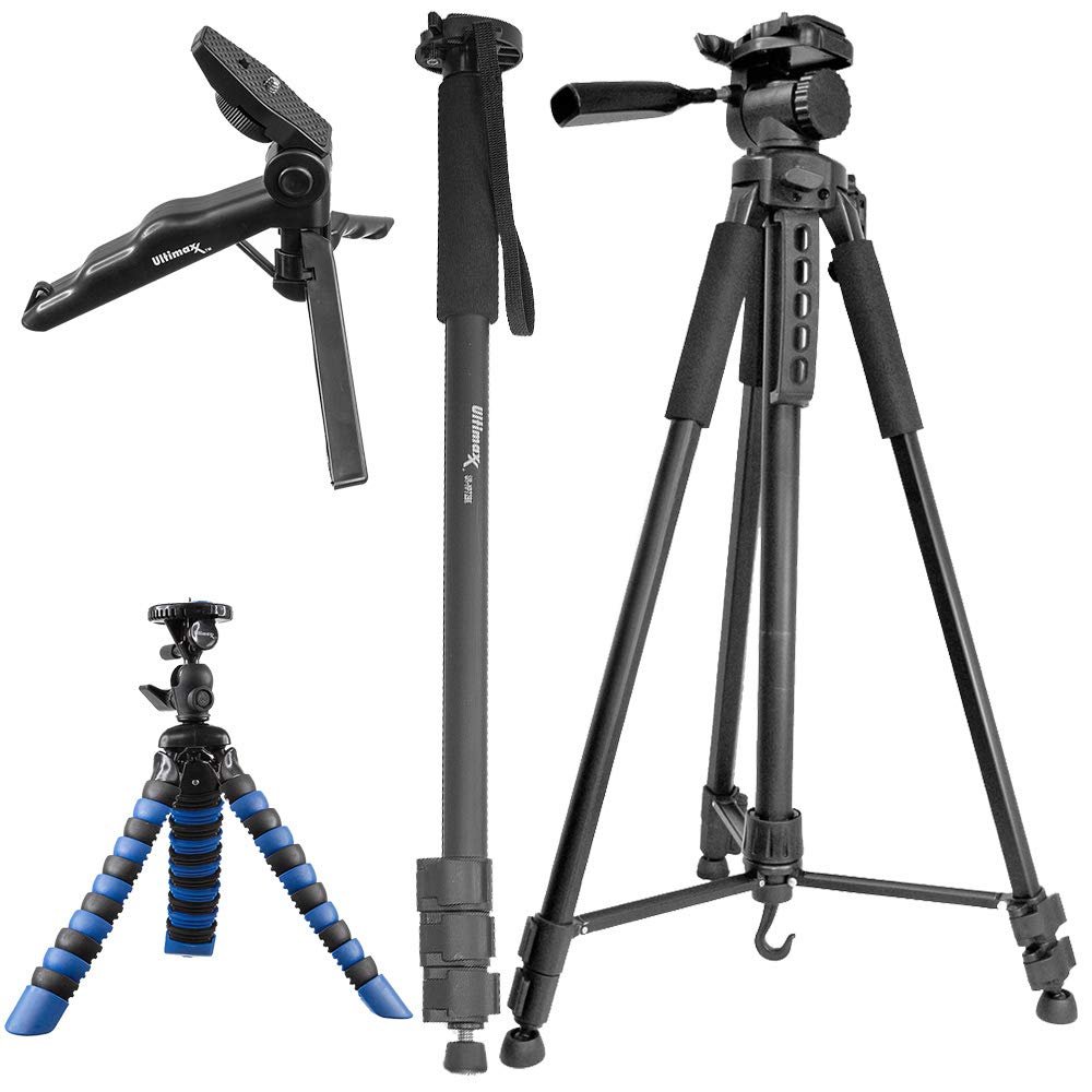 Ultimaxxs Tripod Bundle Includes: 75 Tripod, 72 Monopod, 12 Gripster and Pistol Grip for Canon EOS Rebel T5,T5i,T6, T6i, T6s,T7,T7i, 60D, 70D, 80D,90D,7D Mark II,5D Mark III,5D Mark IV, and More