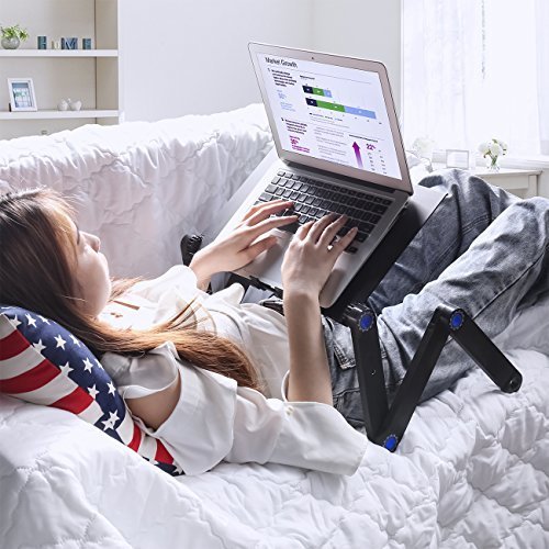 Foldable Laptop Stands, Adjustable Laptop Bed Desk, Portable Laptop Workstation Vented Notebook Stand Laptop Holder with 2 CPU Cooling Fans and Removable Mouse Pad for Bed, Couch Sofa, Office