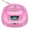 LONPOO Portable Boombox - CD Player, Bluetooth, USB, MP3, AUX, FM Radio, Portable, Built-in Stereo Speakers, Carrying Handle, LCD Display, Pink view 1