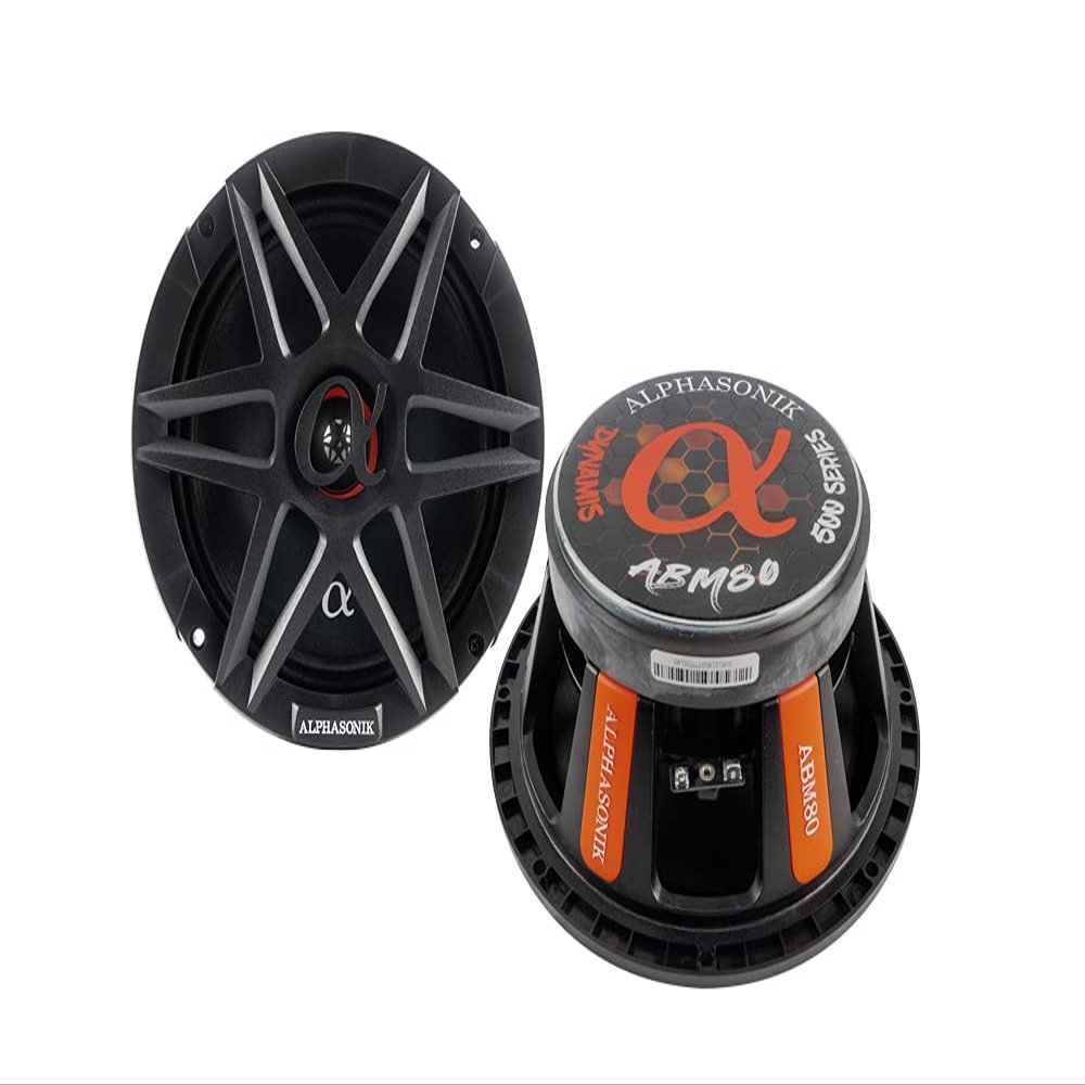Alphasonik 1 Pair of ABM80 DYNAMIS Series 8" 800 Watts Max 200 Watts RMS Mid-Range Car Audio Speaker 4-Ohm Cloth Surround, Non Pressed Paper Cone, Ferrite Magnet, and Grille Included