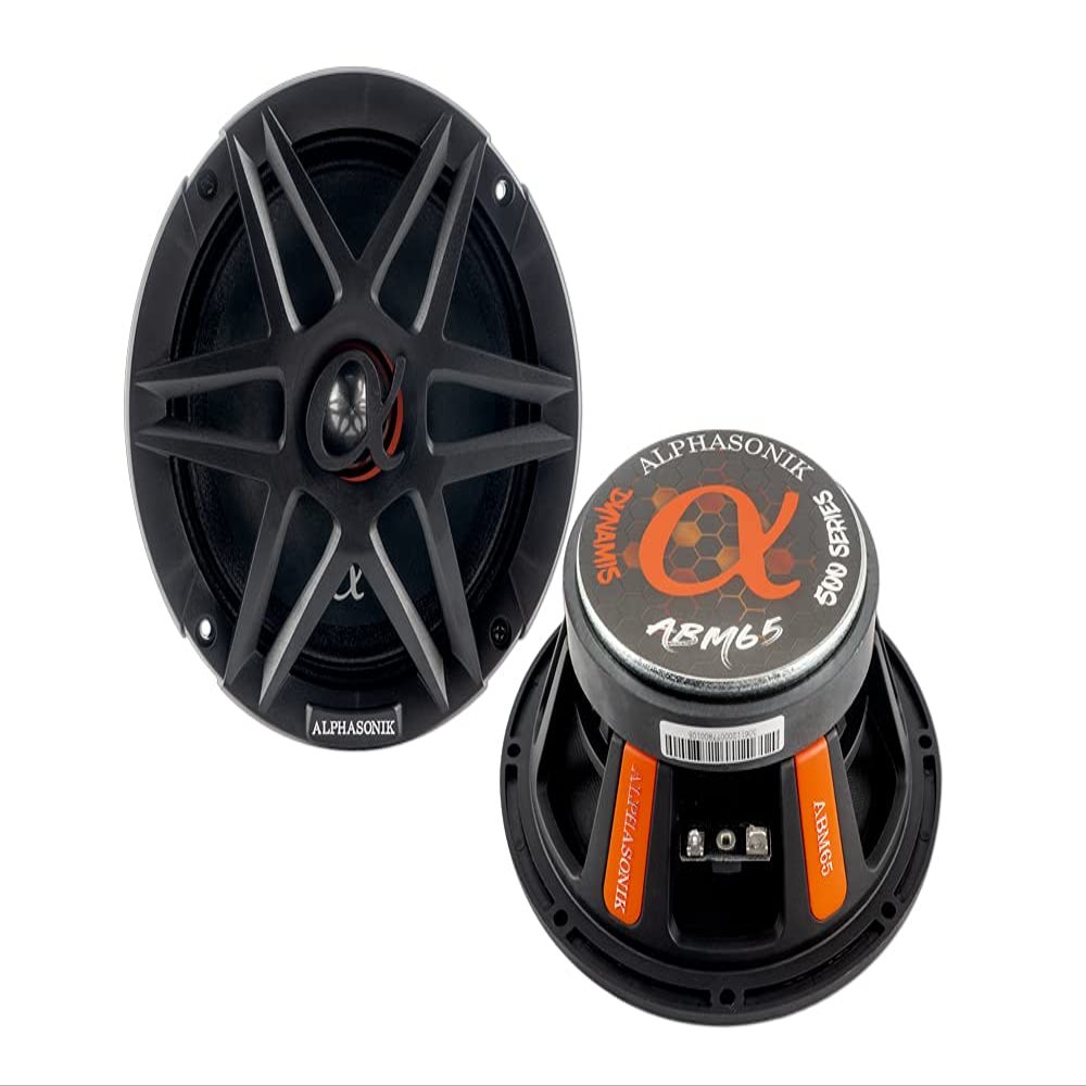 Alphasonik 1 Pair of ABM65 DYNAMIS Series 6.5" 600 Watts Max 150 Watts RMS Mid-Range Car Audio Speaker 4-Ohm Cloth Surround, Non Pressed Paper Cone, Ferrite Magnet, and Grille Included