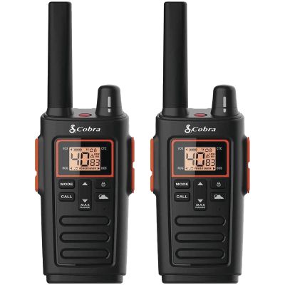 Cobra RX380 Walkie Talkies (2-Pack) Weather Resistant Two Way Radios Long Range, 40 Pre-Programmed Channels, Weather Alerts, LED Flashlight, Long-Life NiMH Batteries (Black)