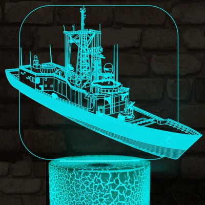 Jinnwell 3D Ship Boat Night Light Lamp Illusion Led 7 Color Changing Touch Switch Table Desk Decoration Lamps Gift with Acrylic Flat ABS Base USB Cable Toy (Bus)