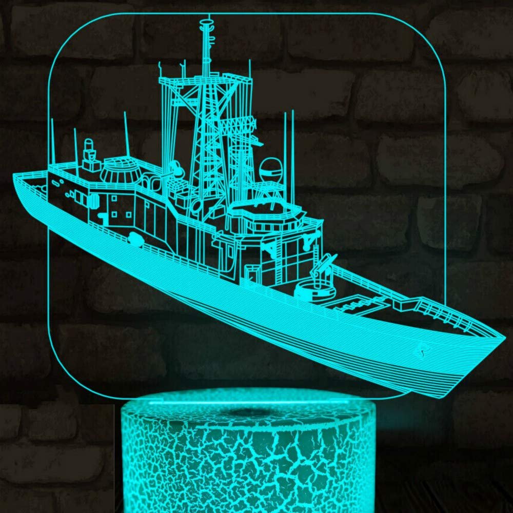 Jinnwell 3D Ship Boat Night Light Lamp Illusion Led 7 Color Changing Touch Switch Table Desk Decoration Lamps Gift with Acrylic Flat ABS Base USB Cable Toy (Bus)