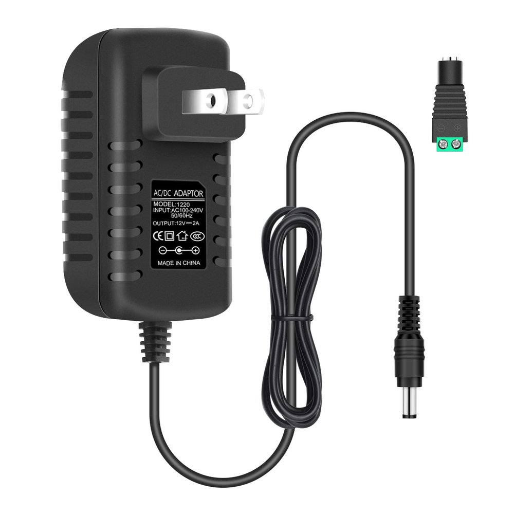 12V Power Supply, 12 Volt 2A 24W DC Power Supply, Black LED Power Adapter, AC 110V to 12V Wall Mounted Transformer Plug for LED Strip Lights with 5.5/2.1 DC Female Connector