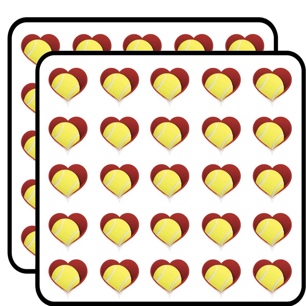 50 PCs Tennis Ball in Heart RED Grey Black Green Yellow White 1" Stickers Decals Laptop Notebook Phone Waterproof Vinyl Trendy