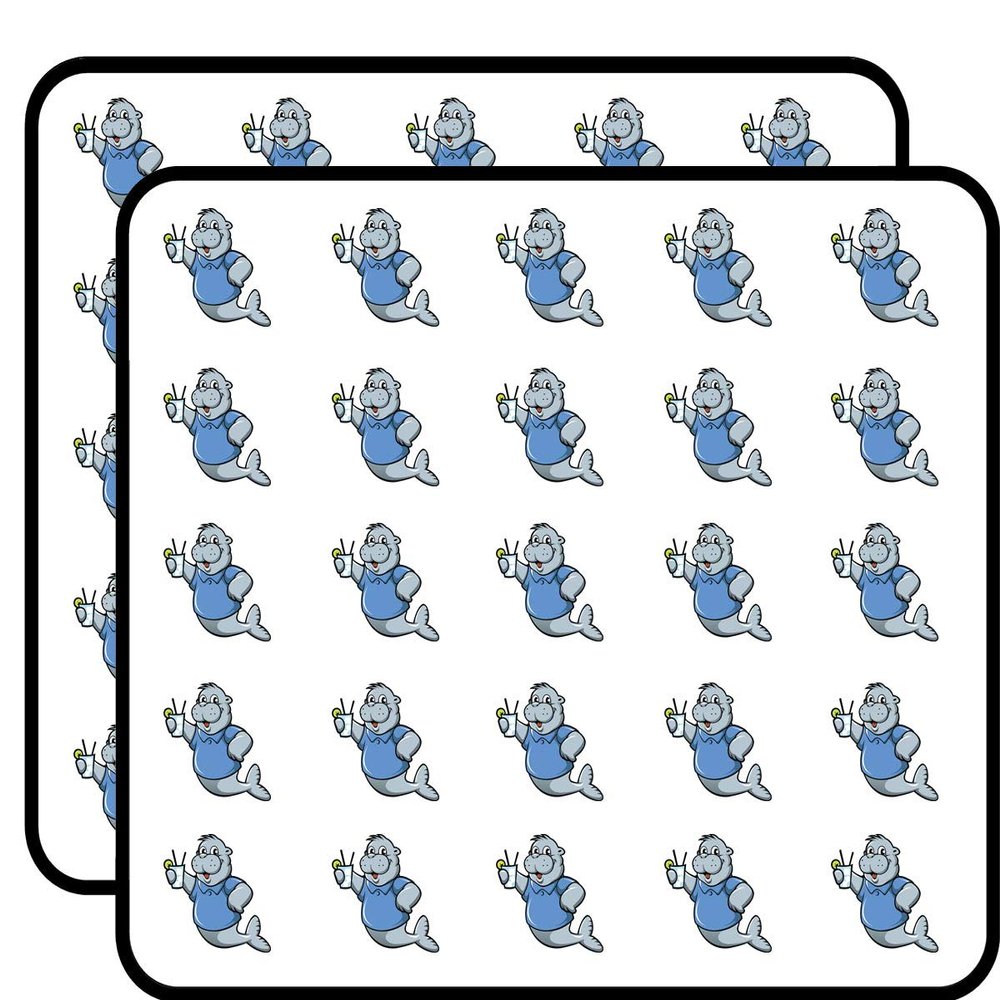 50 PCs Happy Gray Manatee in Polo Cartoon 1" Stickers Decals Laptop Notebook Phone Waterproof Vinyl Trendy
