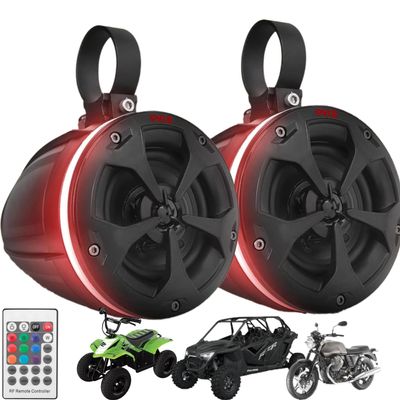 Pyle, Marine Speaker System, 800W, Bluetooth, Waterproof, RGB Lights - 4" Active & Passive Speakers for Boats, ATVs, UTVs, Includes Mounting Accessories, 2-Channel Class D Amp, IP-X5 Rated