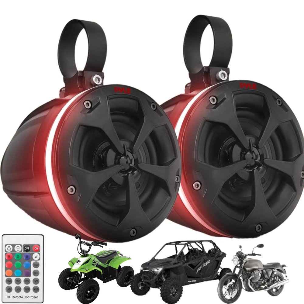 Pyle, Marine Speaker System, 800W, Bluetooth, Waterproof, RGB Lights - 4" Active & Passive Speakers for Boats, ATVs, UTVs, Includes Mounting Accessories, 2-Channel Class D Amp, IP-X5 Rated