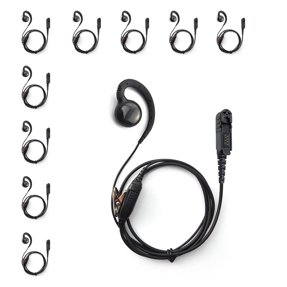 [10-Pack] ProMaxPower 1-Wire C-Shape Swivel Earpiece with PTT Mic for Motorola Two-Way Radios XPR3000, XPR3300e, XPR3500e, DP3441, DEP550, MTP3550, XiR-P6620, XiR-P6628