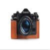 A-1 Case, BolinUS Handmade Genuine Real Leather Half Camera Case Bag Cover for Canon New AE-1 AE-1P A-1 (with Handle) Camera with Hand Strap (LavaBrown)