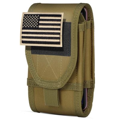 IronSeals Double Capacity Phone Holster, Tactical Molle Belt Pouch with Flag Patch for iPhone 17 Pro Max/16 Pro Max/16Pro/15ProMax/14 Pro Max/13 Pro Max, Samsung S25, Size Large Extra Stiffness