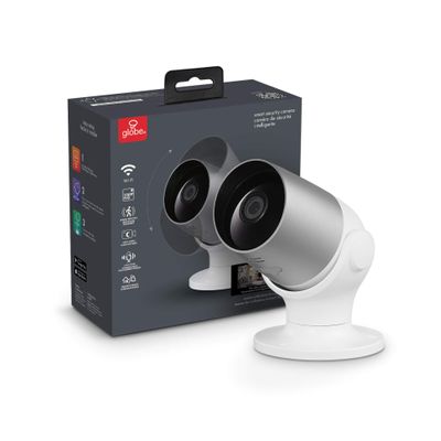 GLOBE Electric Wi-Fi Smart Indoor/Outdoor Security Camera, No Hub Required, Voice Activated, 1080p, Motion Detection, 2-Way Voice, Night Vision, Silver and White,50108