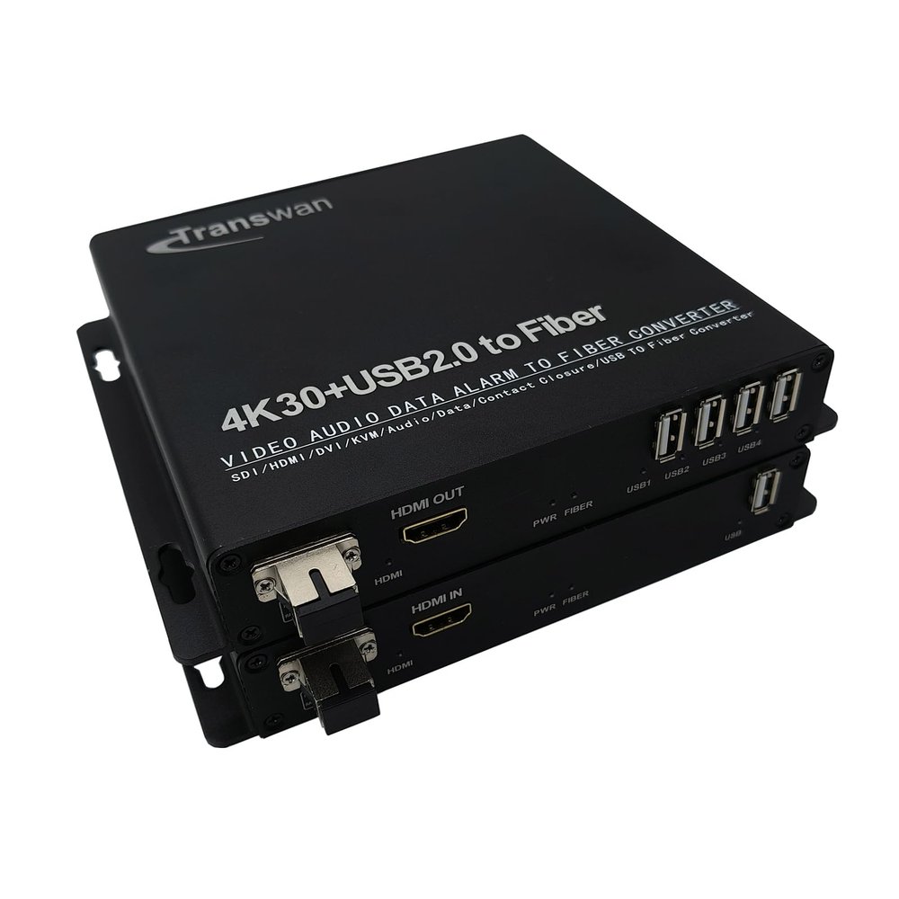 4K HDMI Over 1 Fiber Extender with 4 Ports USB 2.0 Hub & 4K HDMI (4K @30Hz) to 5 Km SMF, Extending Touch Screen to Control PC