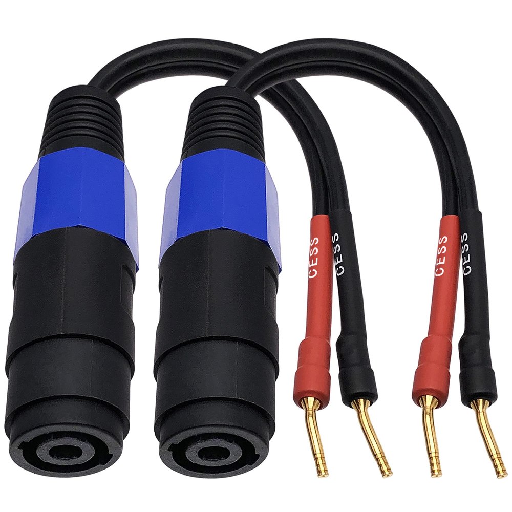 CNCESS CESS-086 Bend 2mm Pin Banana Plug to Speakon Female Jack Adapter Cable, 2 Pack