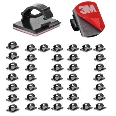 100pcs Self with 3M Adhesive Cable Clips Wire Holders Cord Organizer Cable Clamp Management Sticky for Office Home Car Desk Tables PC Laptop TV Wall, Black