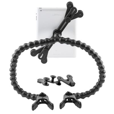 MOGO ModularHose Tablet Holder with Heavy Duty Spring Clamp (Opens to 2"), Compatible with Tablets and Cases up to 14.25" (iPad, iPad Air, iPad Pro 11, Samsung Tab, Microsoft Surface), Dual 18" Arms