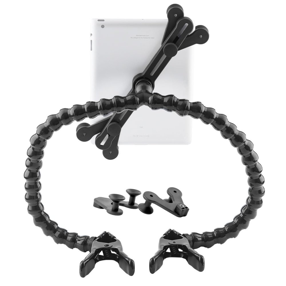 MOGO ModularHose Tablet Holder with Heavy Duty Spring Clamp (Opens to 2"), Compatible with Tablets and Cases up to 14.25" (iPad, iPad Air, iPad Pro 11, Samsung Tab, Microsoft Surface), Dual 18" Arms