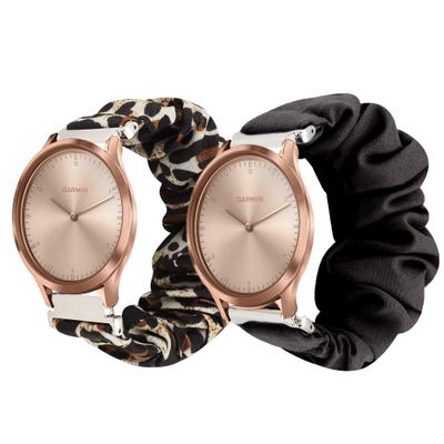 200Pcs Compatible for Garmin vivomove HR Band, Blueshaw Fabric Elastic Scrunchie Elastic Watch Band Women Cute Replacement Straps for Garmin vivoimove HR Hybrid Smartwatch (Black+Leopard Print)