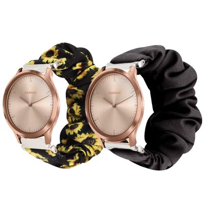 200Pcs Compatible for Garmin vivomove HR Band, Blueshaw Fabric Elastic Scrunchie Elastic Watch Band Women Cute Replacement Straps for Garmin vivoimove HR Hybrid Smartwatch (Black+Sunflower)