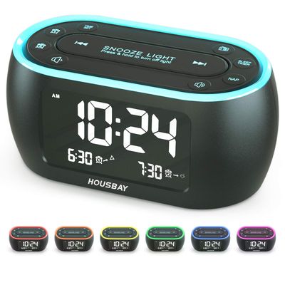 HOUSBAY Digital Alarm Clock Radio for Bedrooms, Phone-Free Wake-up with Dual Alarm, Night Light, Small Radio Clock for Bedside