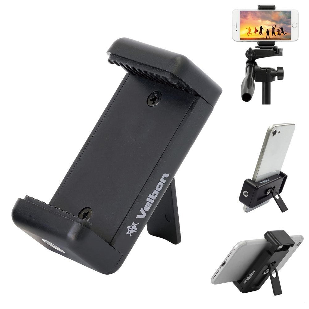Velbon 302809 Smartphone Tripod Adapter, Smartphone Holder III Tripod Mountable, Freestanding, Plastic, Compatible with iPhone7/8, iPhoneX, iPhone11, iPhone12, Android & iPhone