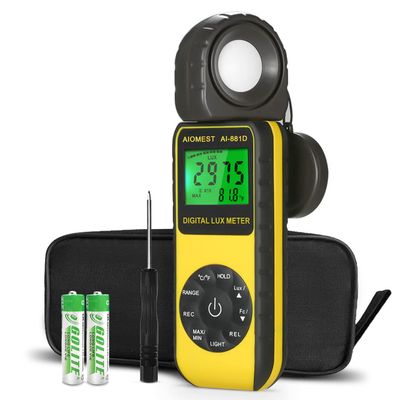 Digital Lux/Foot Candle Light Meter, AIOMEST Illuminance Lumen Tester 0.01~400,000 Lux, Handheld Luxometro AI-881D for LED Plant Grow Lighting, Luxmeter w/Data Logging & Rotatable Detector