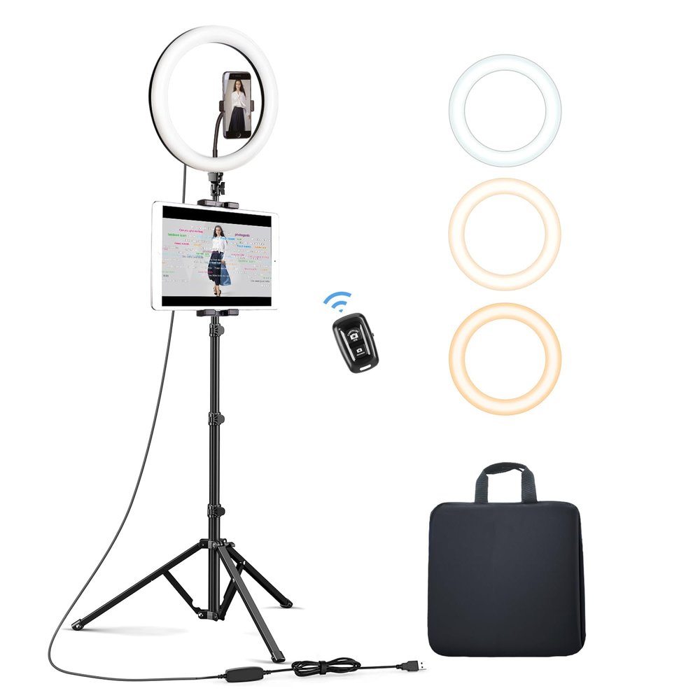 Elitehood 12 Ring Light with Tripod Stand (72 Tall) & iPad/Phone Holder, Dimmable Selfie Circle LED Lights Ringlight for Video Recording, Conference, Makeup, Laptop, Computer, Webcam, YouTube